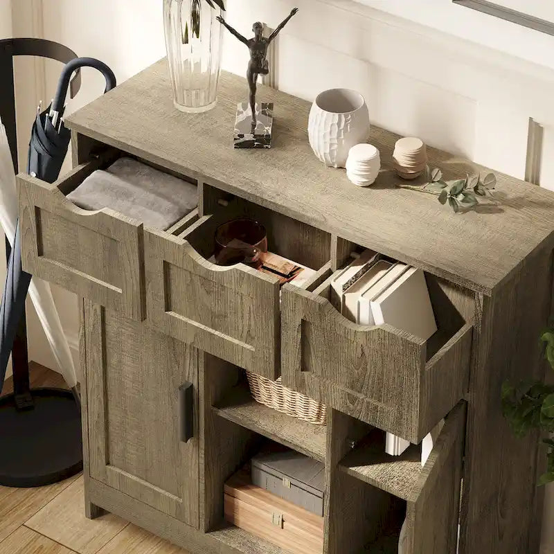 Storage Cabinets,Wooden Floor Cabinet,with Drawers and Shelves Storage Cabinets