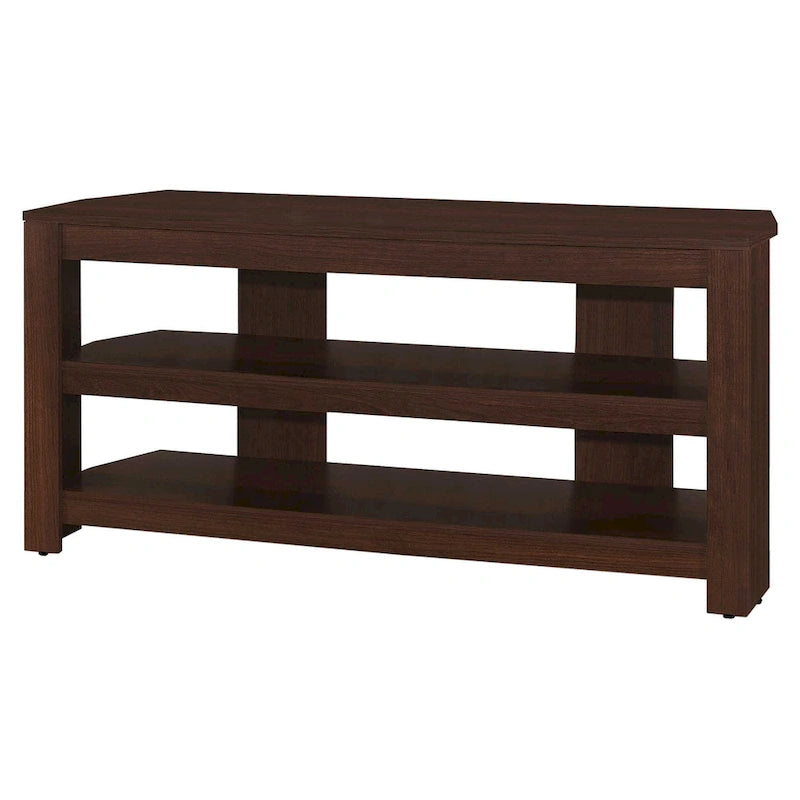Ciemnobrązowa drewniana szafka RTV o długości 42 cali z otwartymi półkami, do telewizora 55-calowego, konsola multimedialna do salonu - 19.75H x 15.5W x 42L
