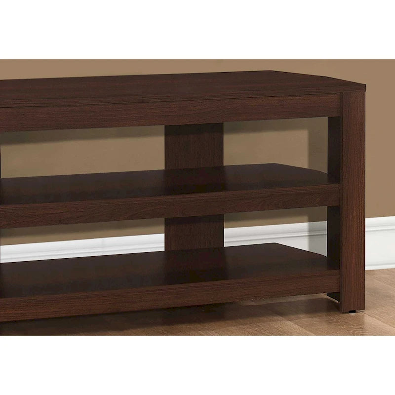 Ciemnobrązowa drewniana szafka RTV o długości 42 cali z otwartymi półkami, do telewizora 55-calowego, konsola multimedialna do salonu - 19.75H x 15.5W x 42L
