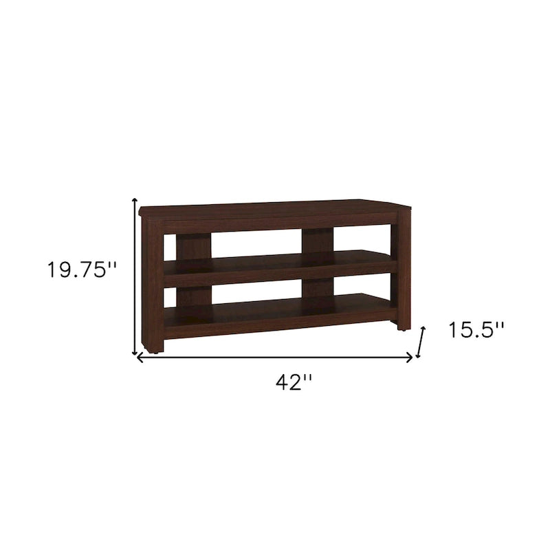 Ciemnobrązowa drewniana szafka RTV o długości 42 cali z otwartymi półkami, do telewizora 55-calowego, konsola multimedialna do salonu - 19.75H x 15.5W x 42L