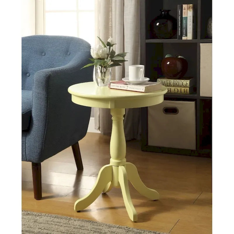 Mesa lateral redonda alta de 22 com pedestal em madeira e acabamento mate para sala de estar ou quarto - 18L x 18W x 22H
