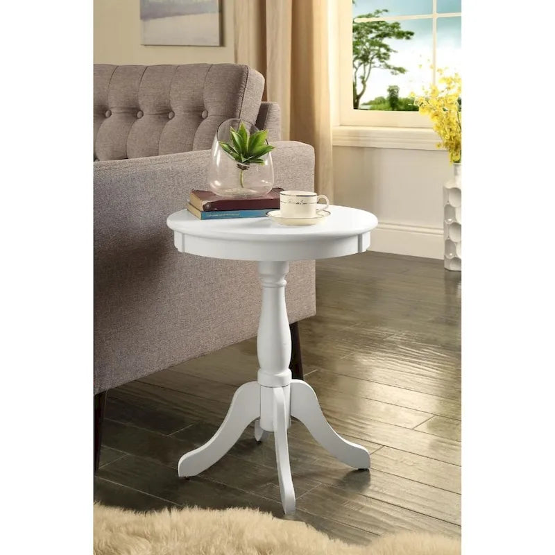 Mesa lateral redonda alta de 22 com pedestal em madeira e acabamento mate para sala de estar ou quarto - 18L x 18W x 22H