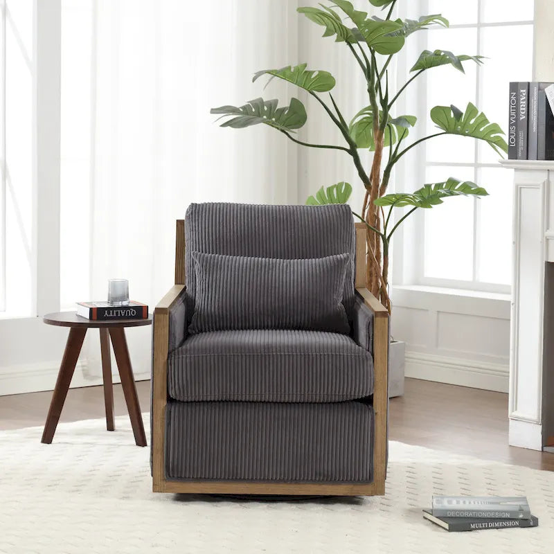 Modern 26.77 Upholstered 360 Swivel Barrel Chair with Sturdy Hardwood Frame for Living Room