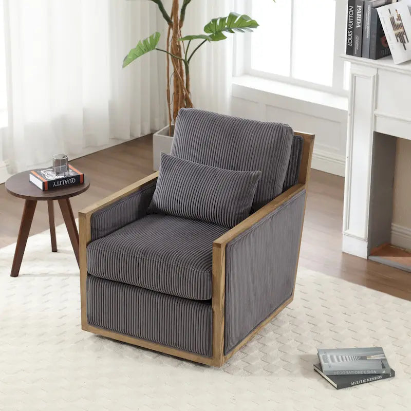 Modern 26.77 Upholstered 360 Swivel Barrel Chair with Sturdy Hardwood Frame for Living Room
