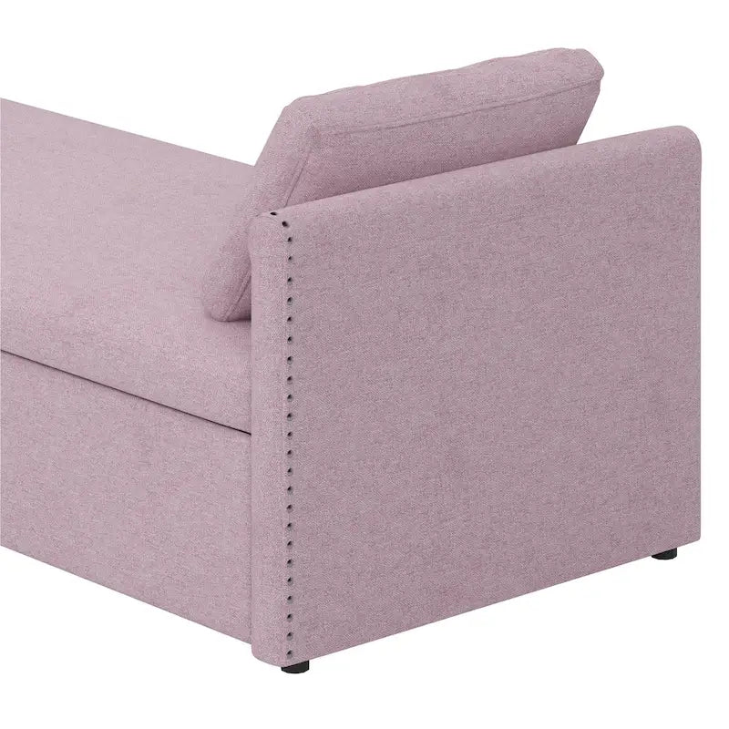 Chaise longue moderna da 81.5 in con rivestimento in lino, cuscini e 2 cassetti per il soggiorno