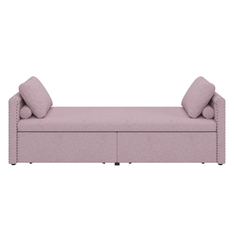 Chaise longue moderna da 81.5 in con rivestimento in lino, cuscini e 2 cassetti per il soggiorno