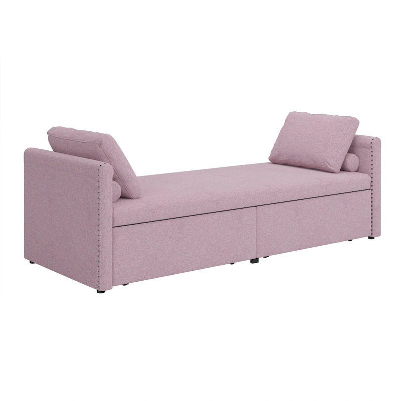 Chaise longue moderna da 81.5 in con rivestimento in lino, cuscini e 2 cassetti per il soggiorno