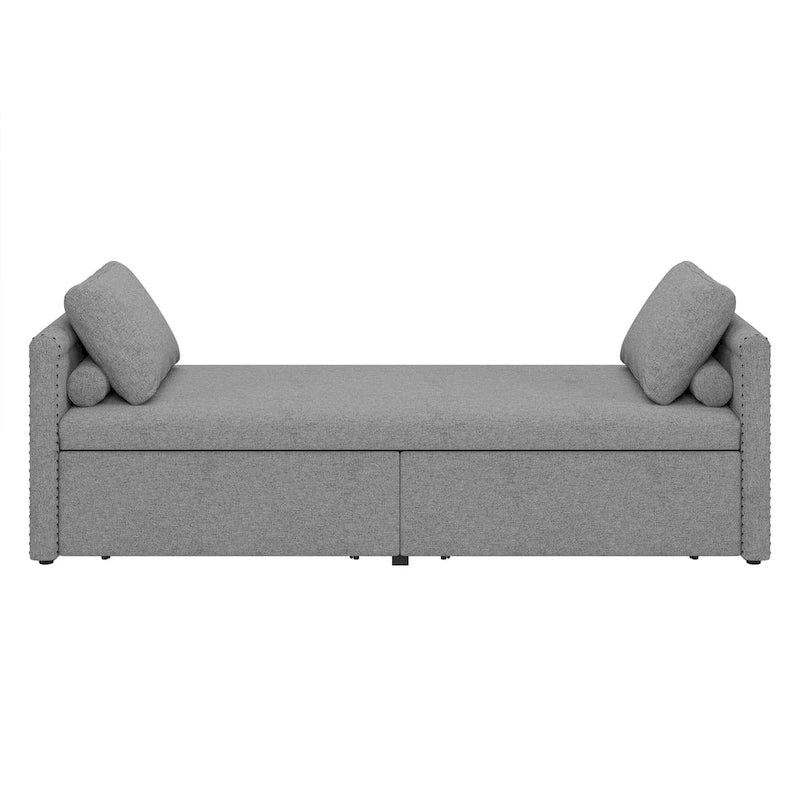 Chaise longue moderna da 81.5 in con rivestimento in lino, cuscini e 2 cassetti per il soggiorno