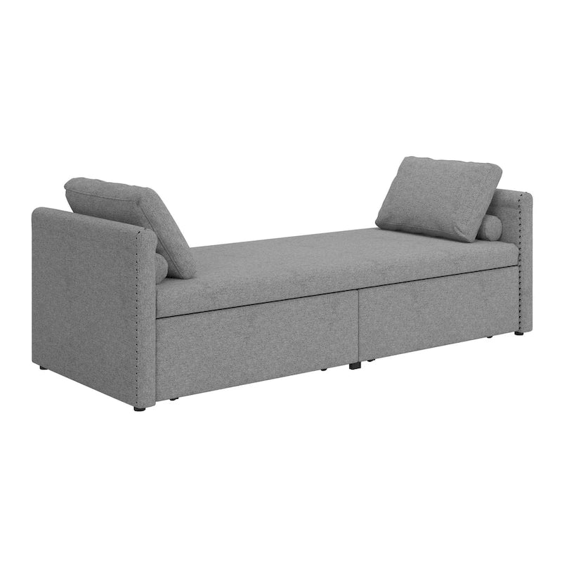 Chaise longue moderna da 81.5 in con rivestimento in lino, cuscini e 2 cassetti per il soggiorno