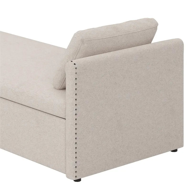Chaise longue moderna da 81.5 in con rivestimento in lino, cuscini e 2 cassetti per il soggiorno