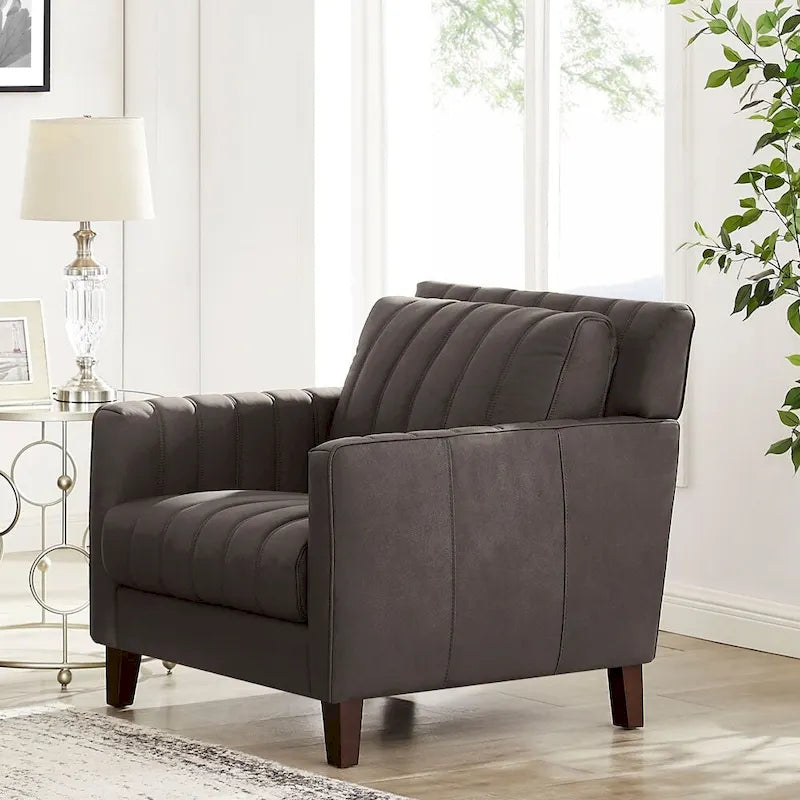 Top Grain Leather Chair with Feather, Memory Foam and Springs