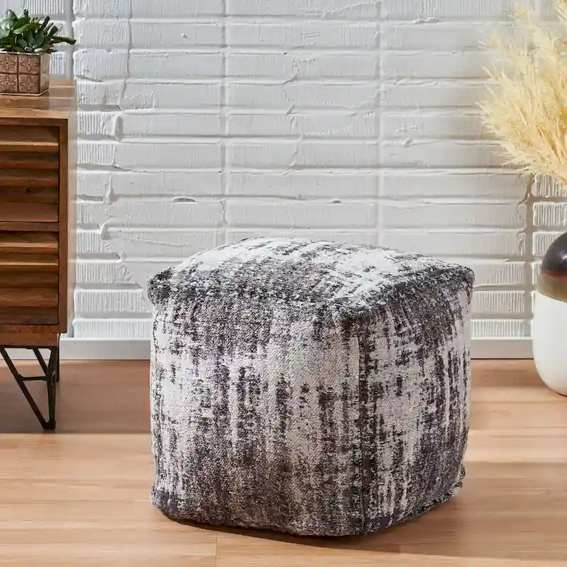 Colane Hand-Loomed Boho Fabric Cube Pouf by Christopher Knight Home