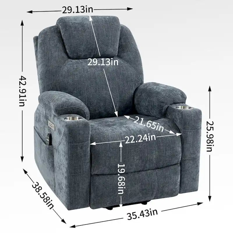 Motor bis zu 350 LBS Chenille-Relaxsessel mit Aufstehhilfe, robuster Bewegungsmechanismus mit 8-Punkt-Vibrationsmassage und Lumb