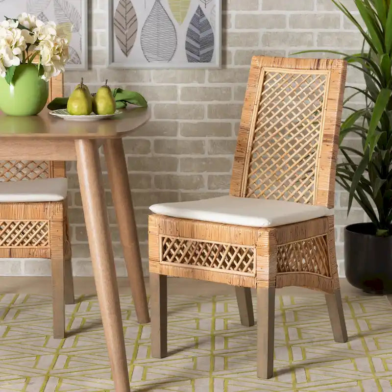 Argos Modern Bohemian Natural Brown Rattan 2-Piece Dining Chair Set
