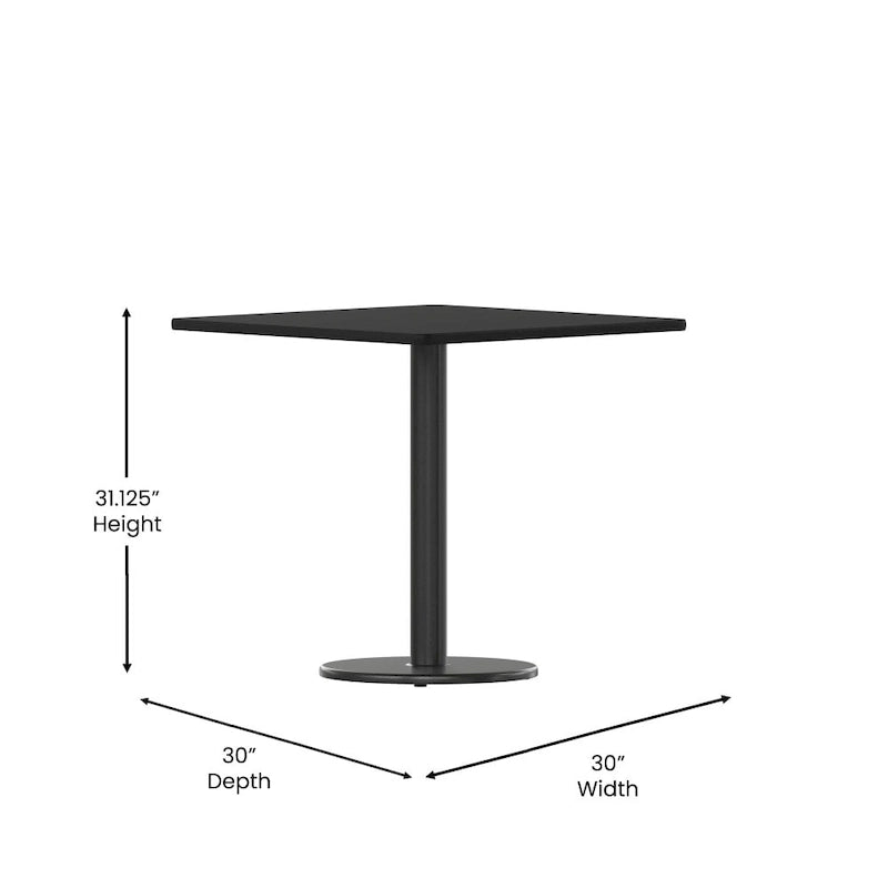 30 vierkant gelamineerd tafelblad met 18 ronde onderstellen op tafelhoogte - 30W x 30D x 31.125H - 30W x 30D x 31.125H