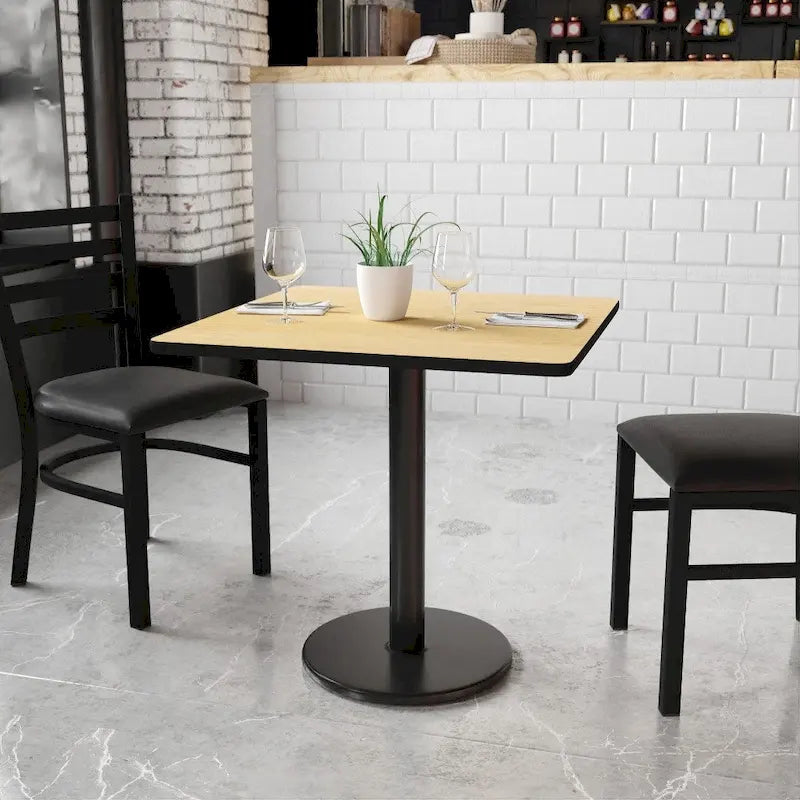 30 vierkant gelamineerd tafelblad met 18 ronde onderstellen op tafelhoogte - 30W x 30D x 31.125H - 30W x 30D x 31.125H