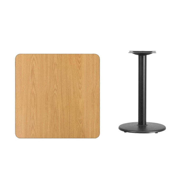 30 vierkant gelamineerd tafelblad met 18 ronde onderstellen op tafelhoogte - 30W x 30D x 31.125H - 30W x 30D x 31.125H