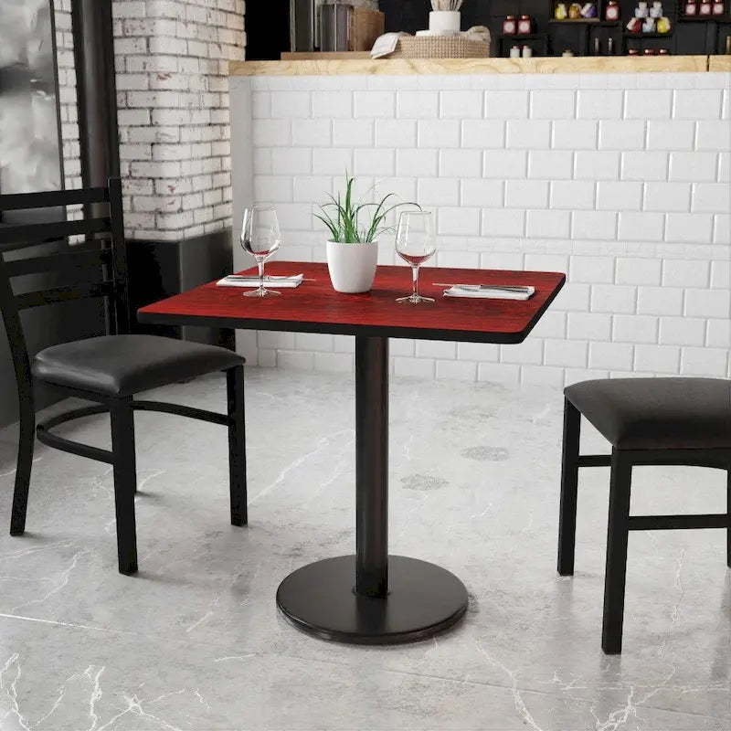 30 vierkant gelamineerd tafelblad met 18 ronde onderstellen op tafelhoogte - 30W x 30D x 31.125H - 30W x 30D x 31.125H
