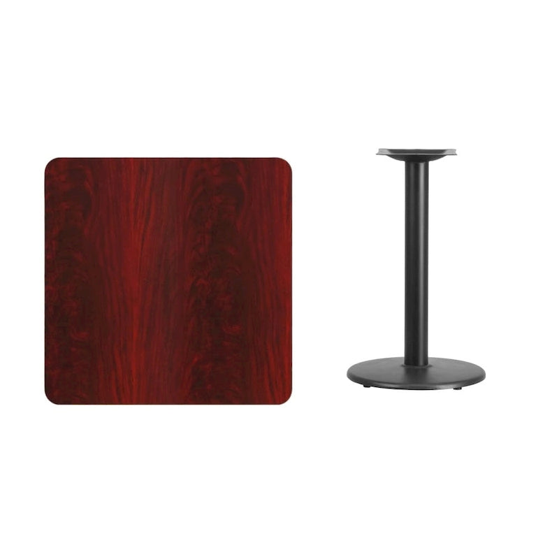 30 vierkant gelamineerd tafelblad met 18 ronde onderstellen op tafelhoogte - 30W x 30D x 31.125H - 30W x 30D x 31.125H