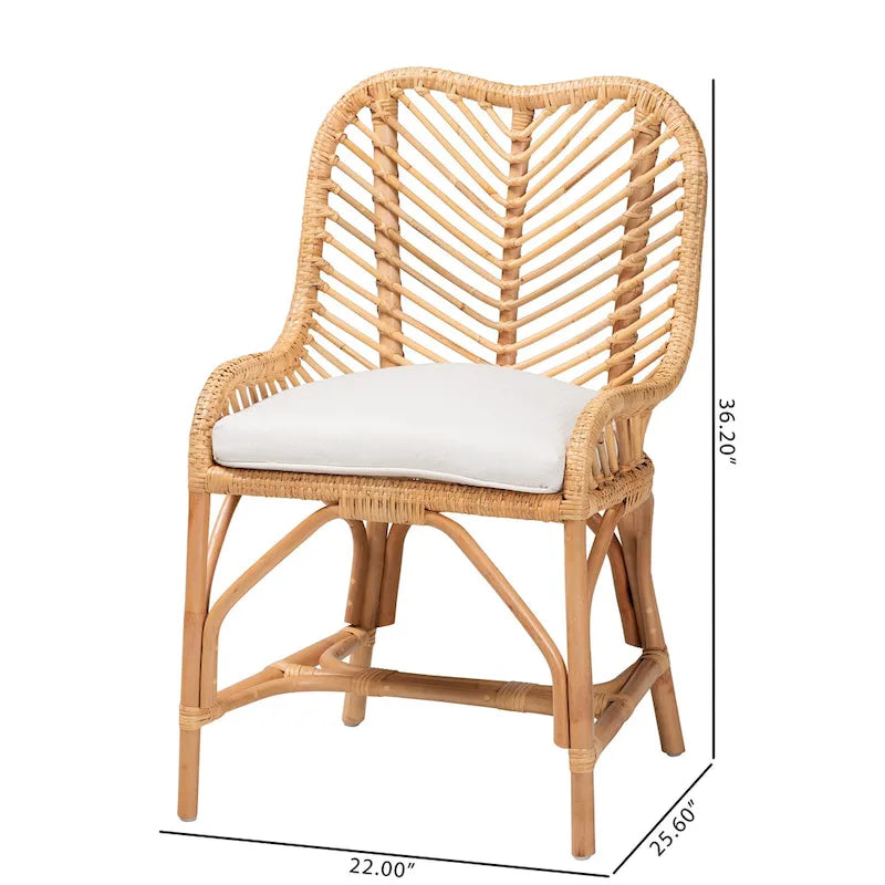 Moderner Boho-Esszimmerstuhl aus naturbraunem Rattan