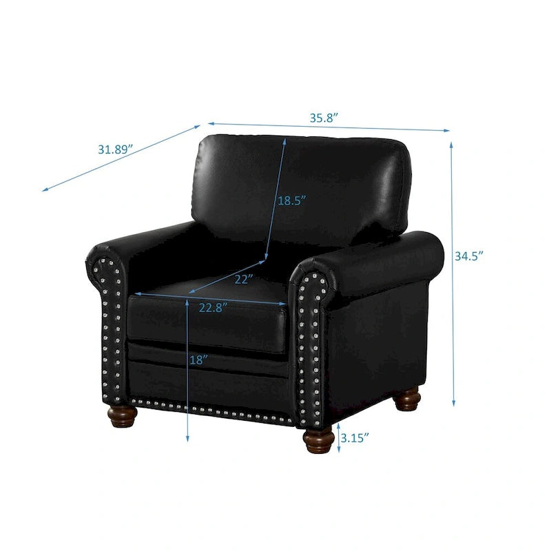 Poltrona singola da soggiorno con gambe in legno e similpelle