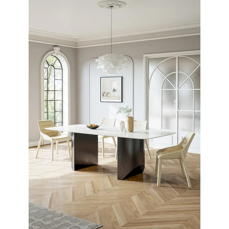Lesly White 62.99 in. With Black Pedestal Dining Table (6 Seats) - 62.99D31.49W29.52H
