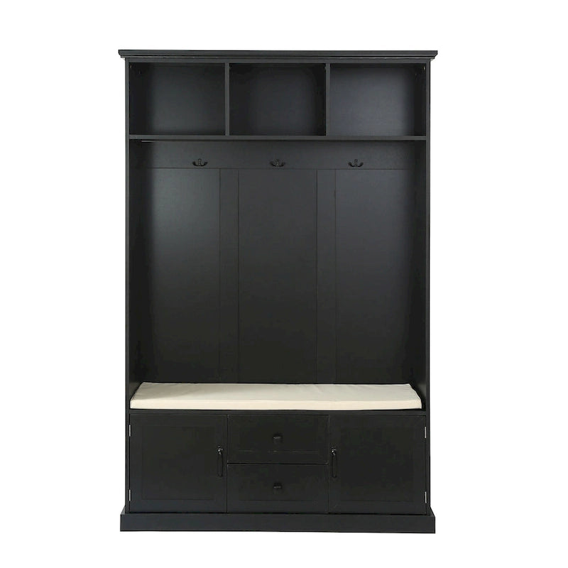 Kapstok met 3 haken, kledinghanger, halbank, opbergbank, 3-in-1-ontwerp, 47.2INCH, voor entree, hal (zwart)