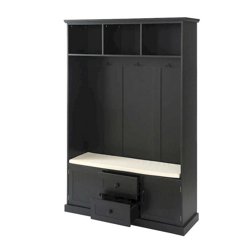 Kapstok met 3 haken, kledinghanger, halbank, opbergbank, 3-in-1-ontwerp, 47.2INCH, voor entree, hal (zwart)