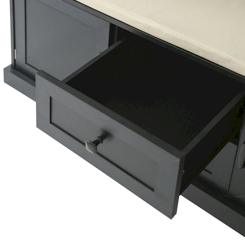 Kapstok met 3 haken, kledinghanger, halbank, opbergbank, 3-in-1-ontwerp, 47.2INCH, voor entree, hal (zwart)