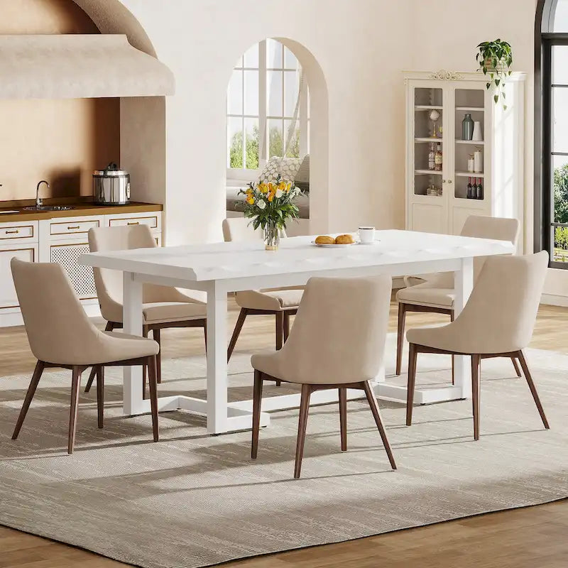 63-Inch Rectangular Dining Table with Solid Wood Leg and Thick Table Top for 4-6 People