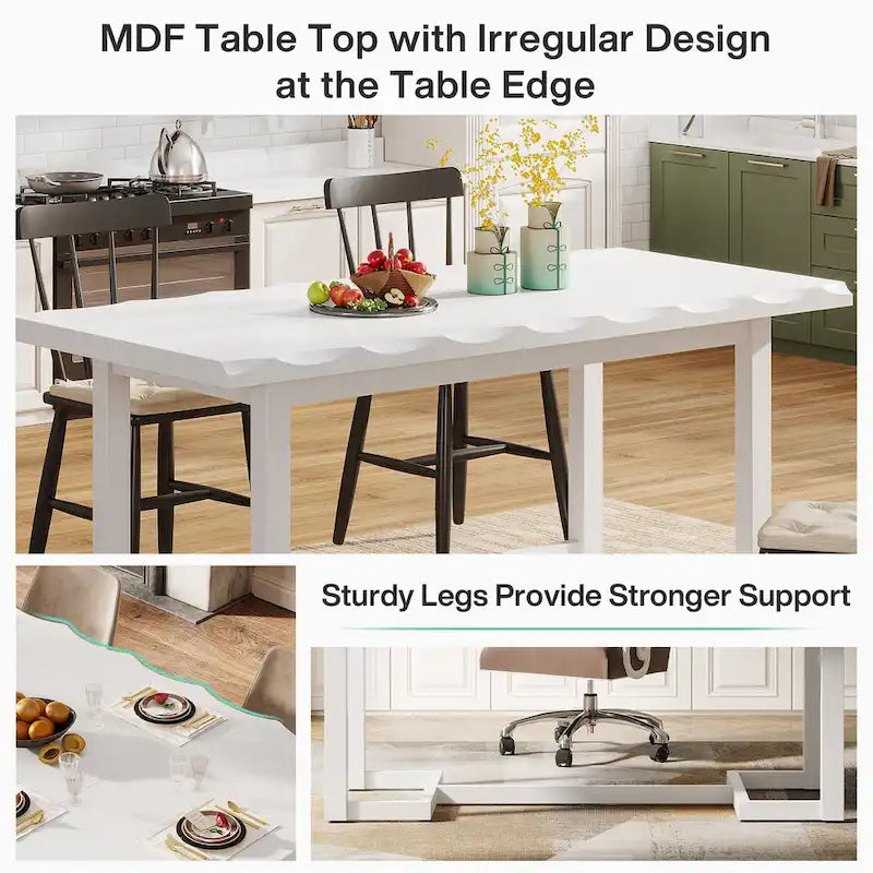 63-Inch Rectangular Dining Table with Solid Wood Leg and Thick Table Top for 4-6 People