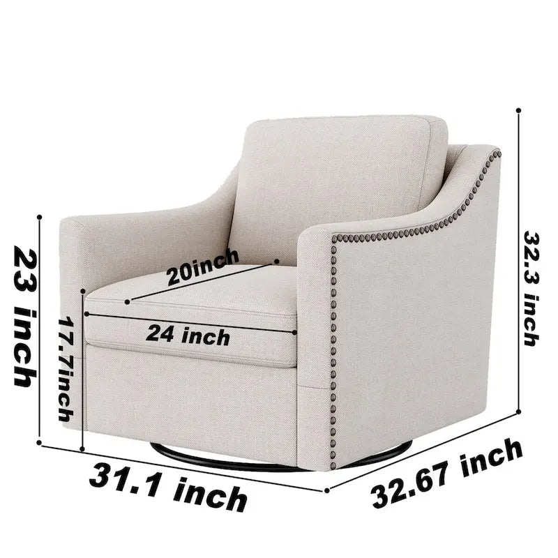 Um 360 Grad drehbarer Sessel mit ergonomischem Design und Messingnageldekor, Weiß